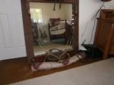 Large mirror great detail & Indian rug attached very handsome piece