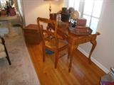 lovely pine desk & chair with globes & accessories