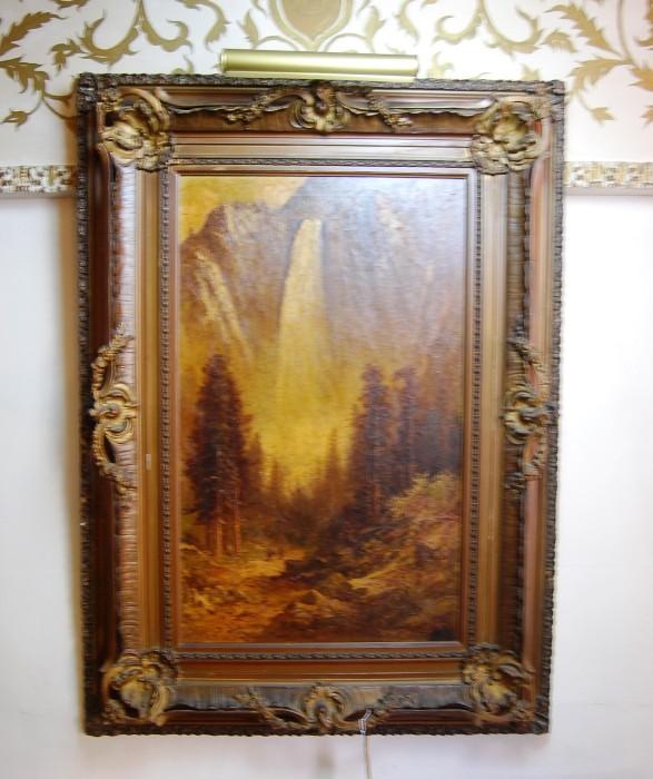 37 INCHES X 51 INCHES --  BRIDAL FALLS, YOSEMITE  VINTAGE PAINTING BY THOMAS HILL