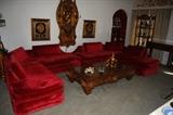 1960'S RED VELVET SECTIONAL COUCH UNIT - WITH ACCESSORY PLACEMENT BY CANDY CLARK