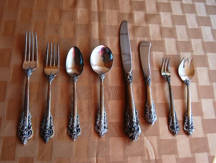 GRAND BAROQUE STERLING SILVER FLATWARE SERVICE FOR TWELVE WITH SERVING PIECES