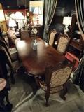 OPULENT FRENCH STYLE DINING TABLE WITH 3 LEAVES, 6 CHAIIRS