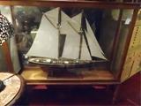 LARGE 4 FT WOODEN SHIP MODEL IN GLASS CASE
