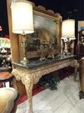 GOLD GILT WOOD CONSOLE TABLE WITH MARBLE TOP