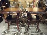 PAIR ANTIQUE LEATHER TOP TABLES