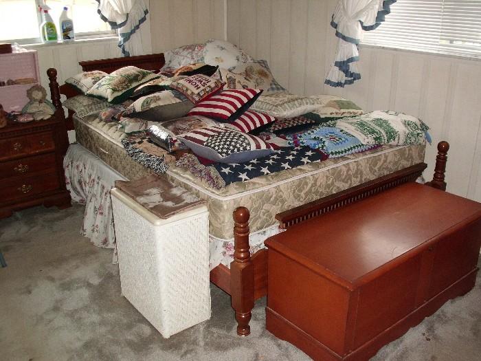 Cedar Chest and lots of decorative pillows 