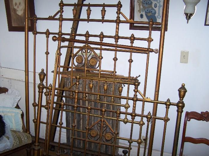 IRON & BRASS BED WITH HALF TESTER