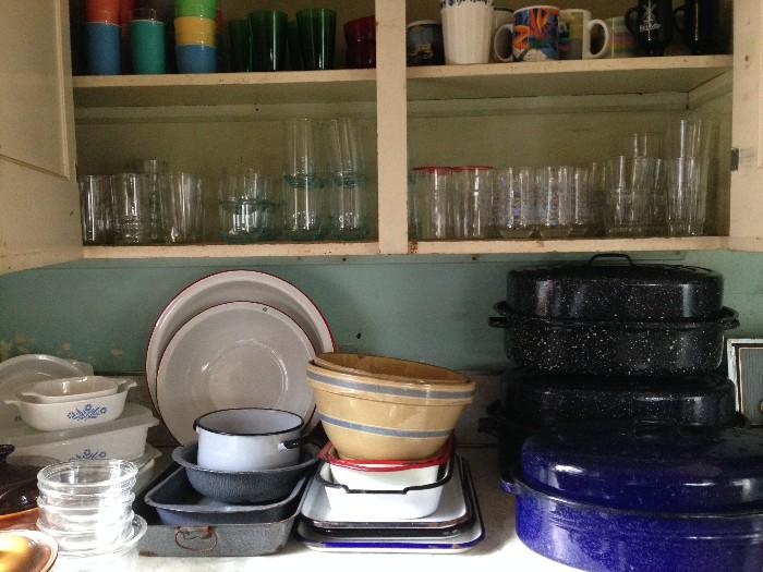 Enamelware, Glassware, Antique Mixing Bowls