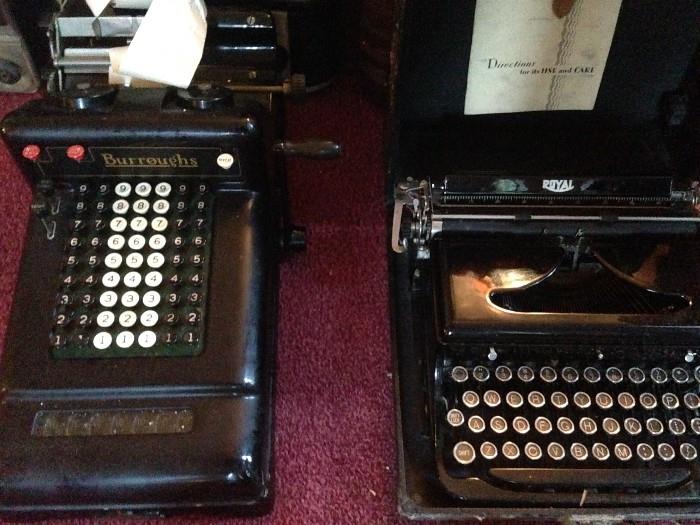 Adding Machine, Royal Glass Key Typewriter 