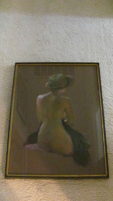 Charcoal nude painting, signed. Trimble Smith