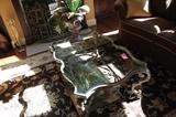 Ornate Rectangular Glass Top and Metal Frame Coffee Table 