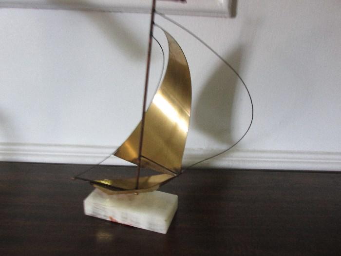 Brass & marble small sail boat