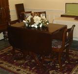 Drop leaf dining table, 4 lyre back chairs