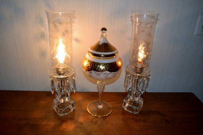 Boudoir Lamps, Glass and Gold Compote
