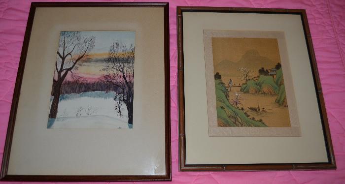 Framed Watercolors, Japanese Print 