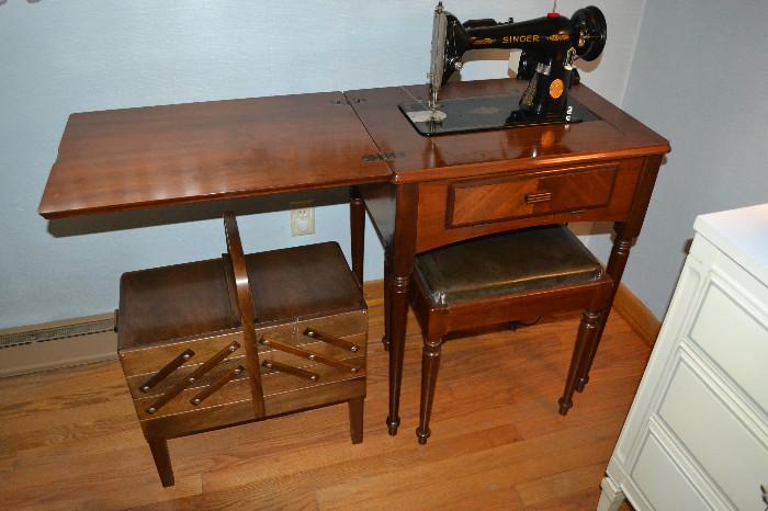 1949 Singer Sewing Machine (Clean, Working) in Cabinet, Sewing Cabinet