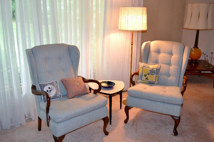 Wingback Chairs (excellent condition), Brass Pole Lamp