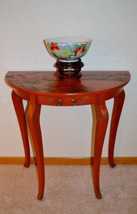 Asian accent table and Porcelain Bowl