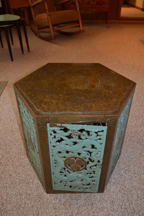 Brass Plant Stand/Table with Patina, Asian-style