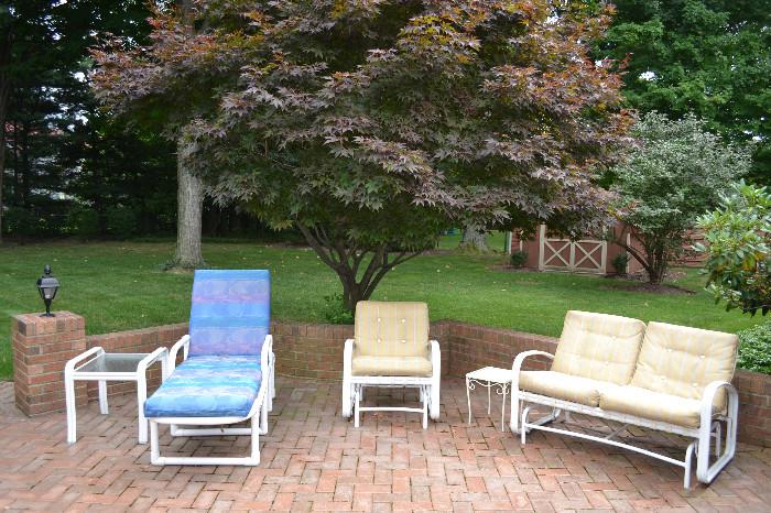 White Lounge Chair, Glider Chair, Glider Bench, and End Tables