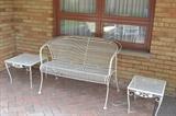White Wrought Iron Bench and End Tables