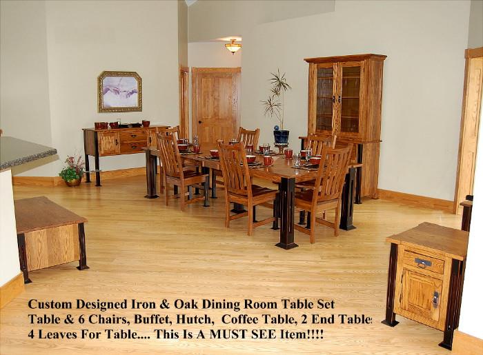 Amazing Oak & Iron Dining Room Set!