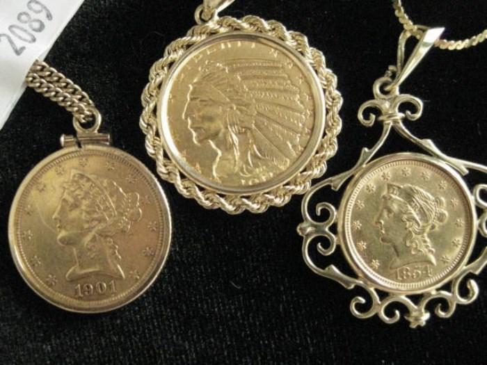 Three Necklaces with American Gold Pieces