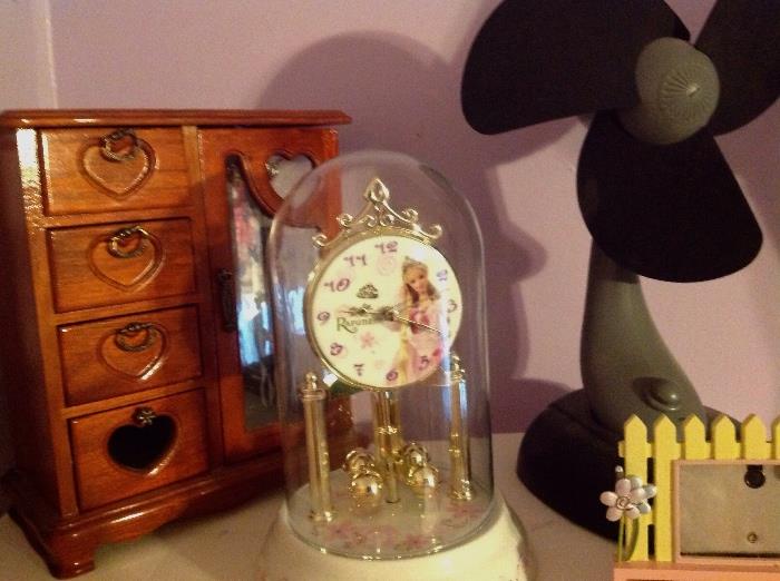 Barbie clock , jewelry box, calendar, fan