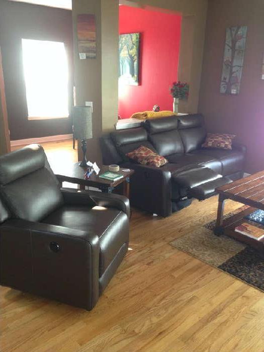 Dania Furniture brown leather recliner and couch