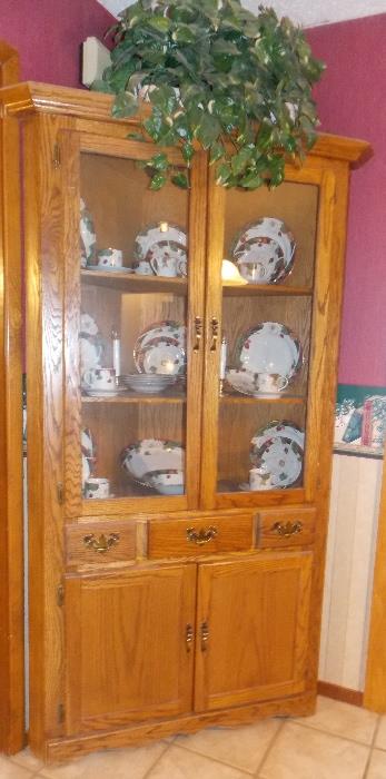 Corner oak china cabinet
