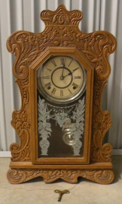 Antique Pressed Oak Kitchen Clock