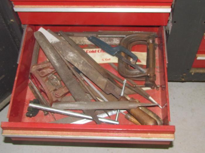 Files, Drill bits, clamps, pipe cutters, calipers and other items