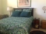 Queen bed, headboard, tables and misc