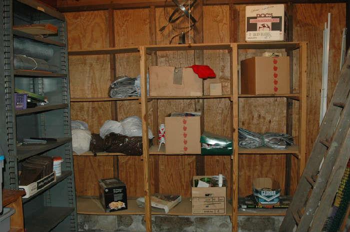 garage shelf and items