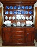 American Traditional Pine Hutch by Drexel, Noritake Japan Margot China Set, Collectible Royal Copenhagen Christmas Plates.