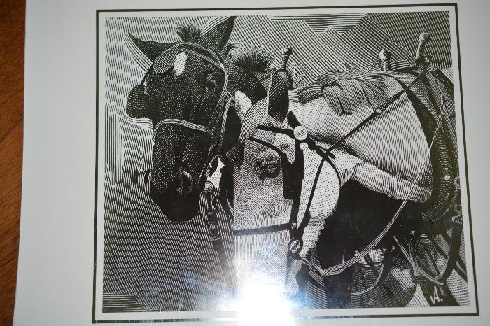 Pen and Ink Draft Horses