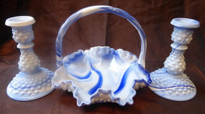 Hobnail blue swirl milkglass