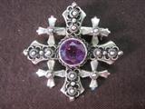 Antique Jerusalem 900 Silver Cross with Alexandrite 