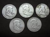 5 Franklin Half Dollars