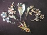 Six Vintage Sterling Silver Flower Brooches
