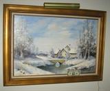 Oil on canvas, dollar bill which is 6 inches is for size comparison, signed T.A. Rambaux 