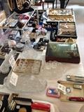 "Goodie Table"  filled with jewelry, crystal salts, and misc.