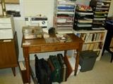 Oak table with Singer sewing machine