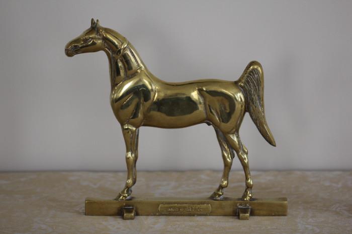 Heavy vintage brass horse doorstop - King's Genius