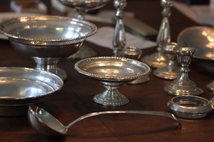 nice collection of sterling silver bowls, candlesticks, etc.