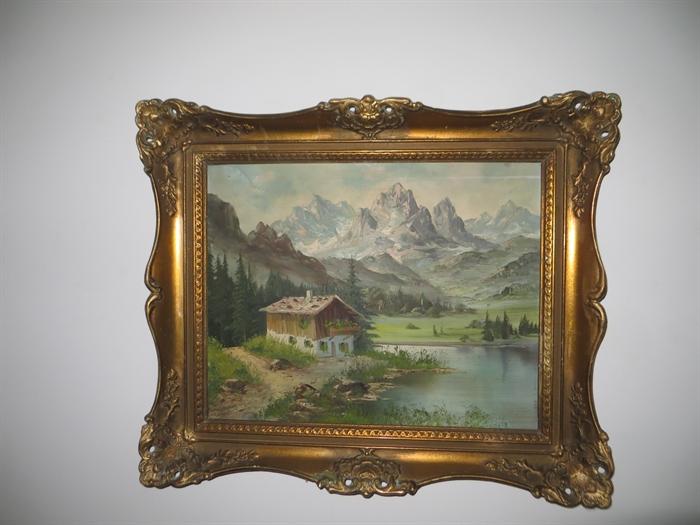 Vintage framed European oil painting
