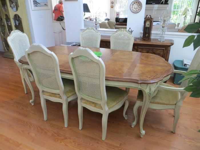 Two tone dining room table and six chairs