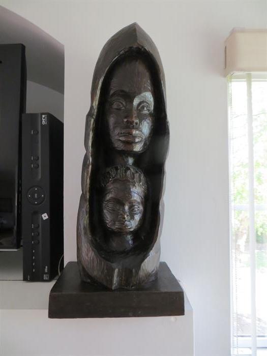 Hand carved African bust...mother and child