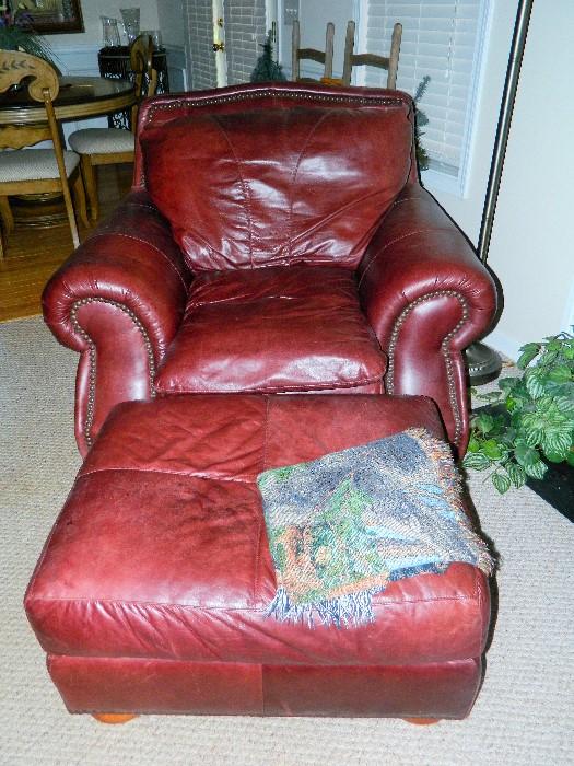 Burgundy Leather Chair & Ottoman