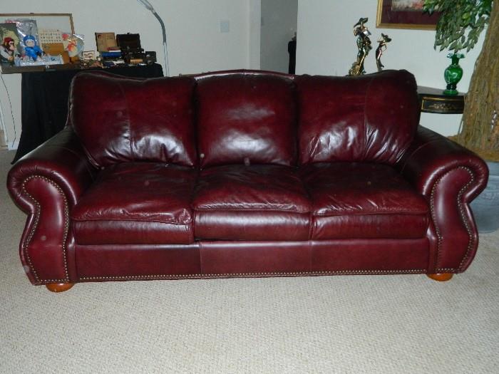 Burgundy Leather Sleeper Sofa